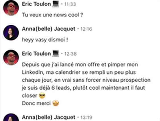 Message d'un client de Profile Glow Up