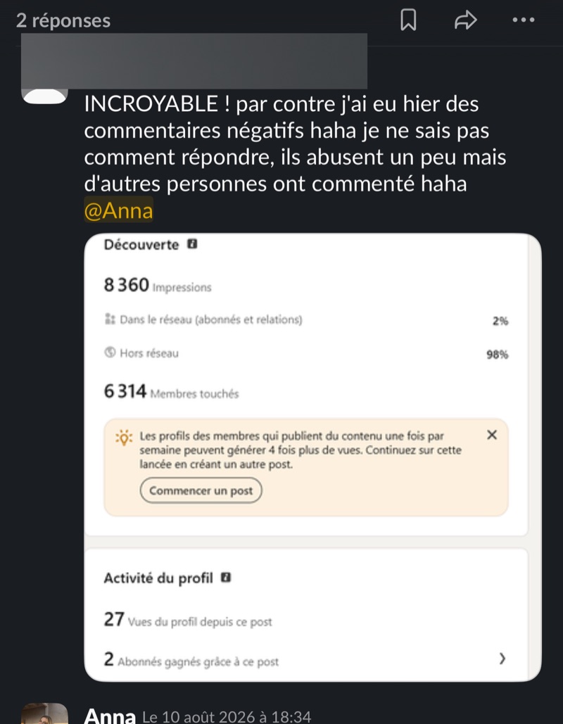 Message d'un client de Profile Glow Up